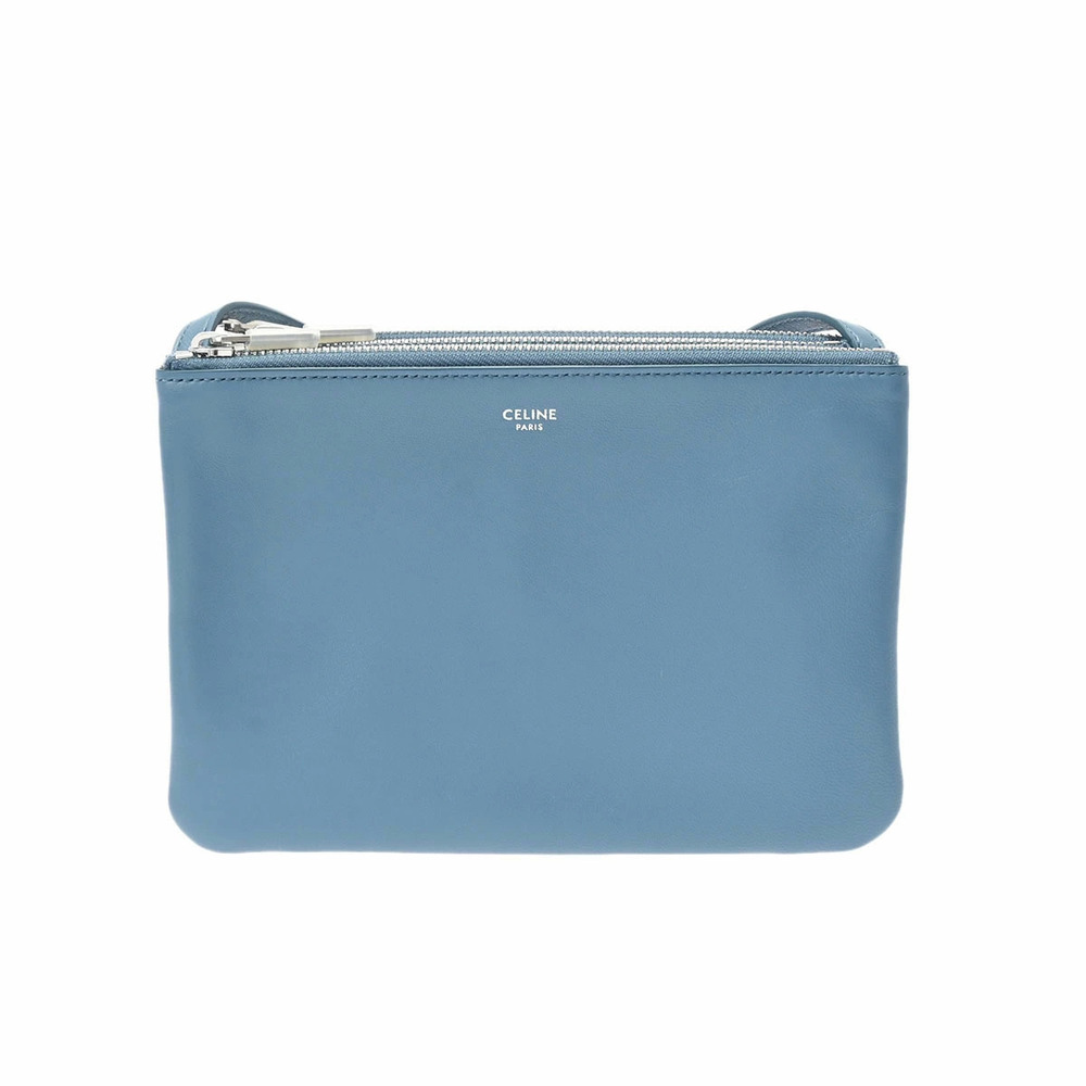 CELINE Trio Shoulder Bag Blue Leather